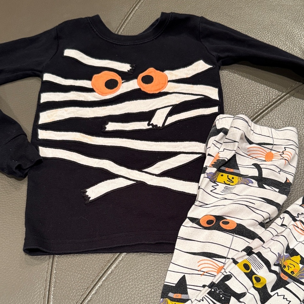 4T mummy thick PJs pajamas halloween black orange set